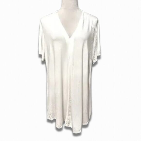 Avenue Short Sleeve Blouse Hi Low Split Back V-Neck Pleated Front White 16 NWT - Picture 2 of 10